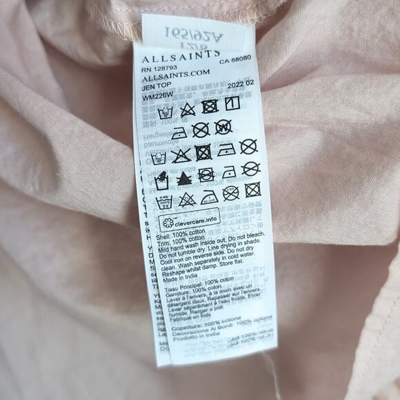 AllSaints Jen Oversized Lace Button Long Sleeve Cotton Frill Blouse Top, size 8 - Picture 8 of 8